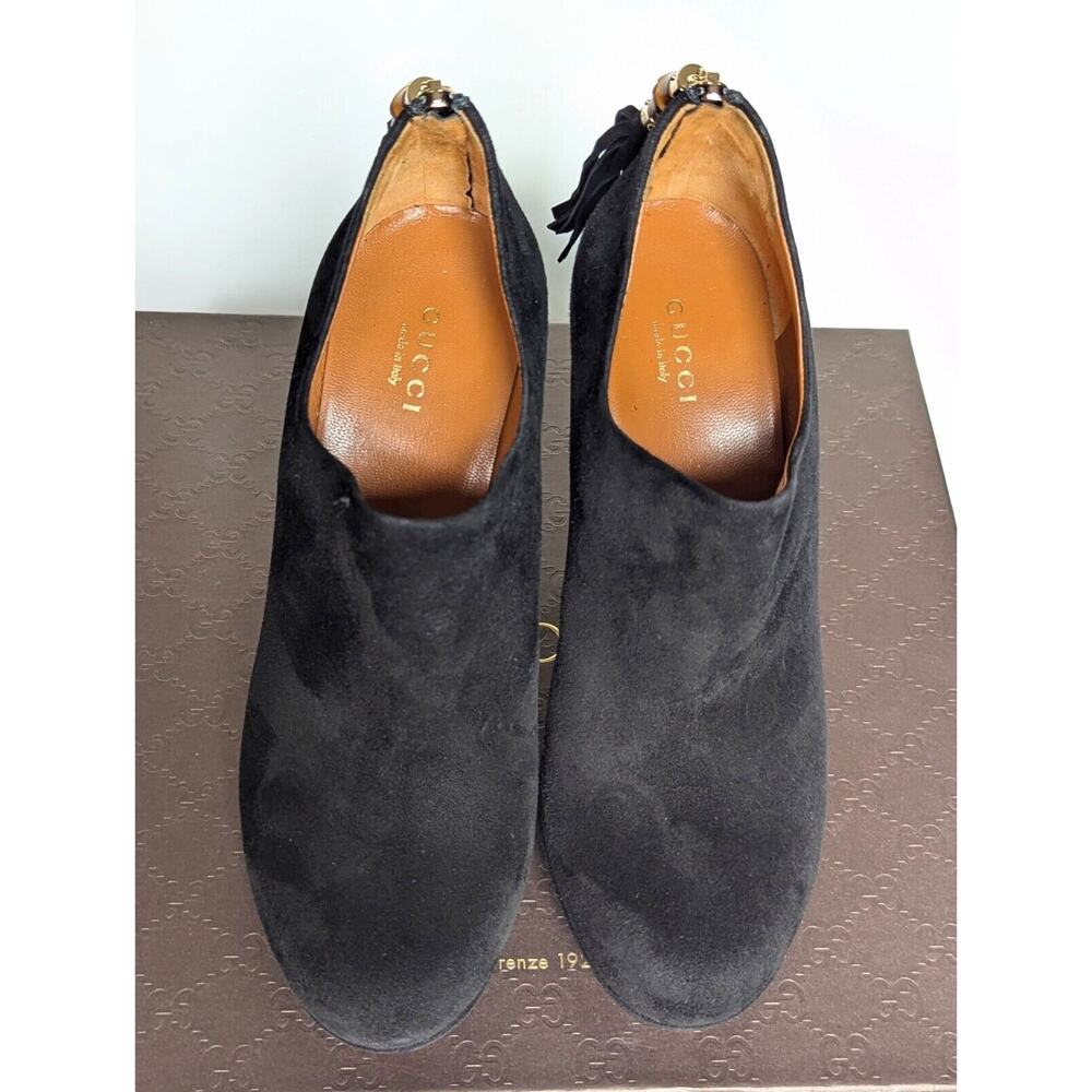 Gucci Betty High Heel Platform Bootie Size 36.5 | 6.5 Black Suede Bamboo Tassel - Picture 15 of 16